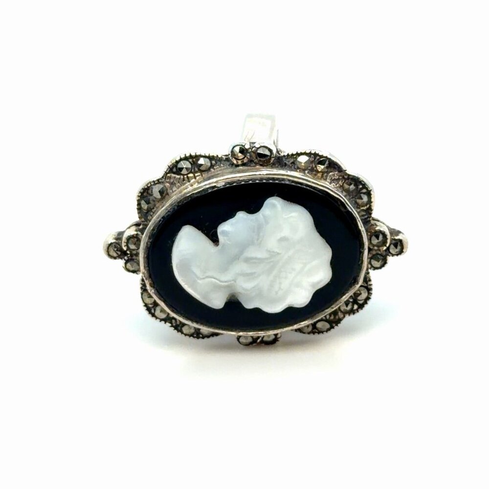 ❌Vintage Sterling Silver 925 Lady Cameo Marcasite Ring - Picture 2 of 8